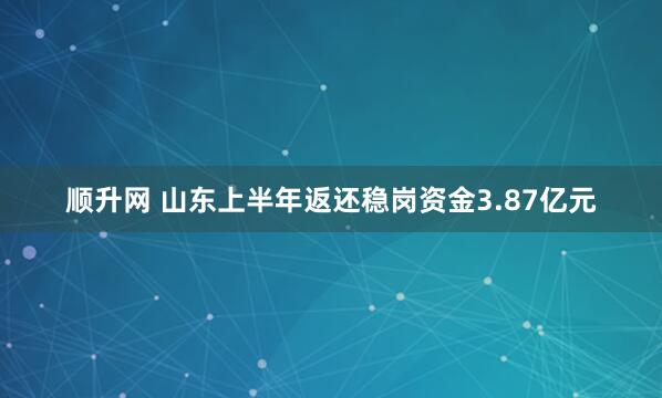 顺升网 山东上半年返还稳岗资金3.87亿元